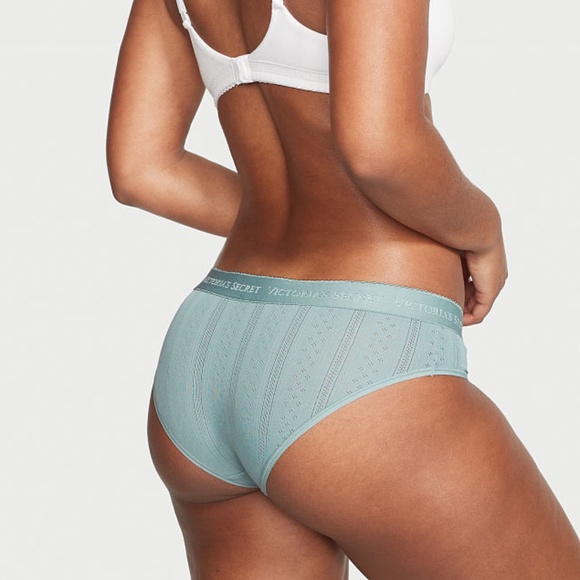 Victoria's Secret Logo Waist Pointelle Hiphugger Panty Sage Dust Large NEW - Picture 3 of 5